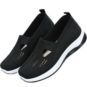 Women'S Woven Orthopedic Breathable Soft Shoes Go Walking Slip on Diabetic Foam